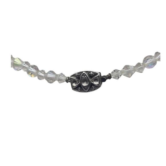 Mid-Century Aurora Borealis AB Beaded Necklace with Ornate Clasp - Picture 5 of 5